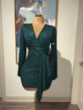 Fashion Nova Women's Green Dress Size L Zip sequence Fully Lined