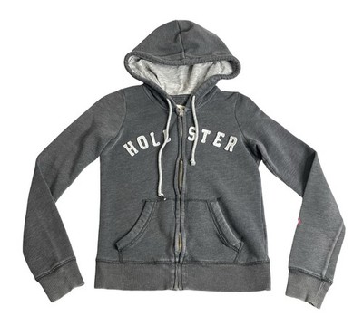 Hollister California Hoodie Sweater Womens XS Gray Embroidered Y2K Preppy Retro