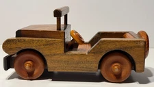 Vintage Handcrafted Wooden Jeep Toy 9"