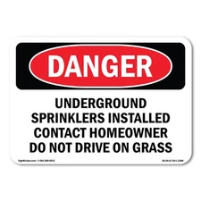 Underground Sprinklers Installed Contact ANSI Danger Sign Metal Plastic Decal