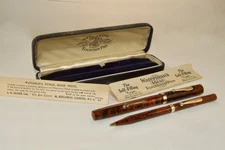 VINTAGE WATERMAN IDEAL 52 FOUNTAIN PEN &PENCIL SET - 9K GOLD BANDS - WOODGRAIN