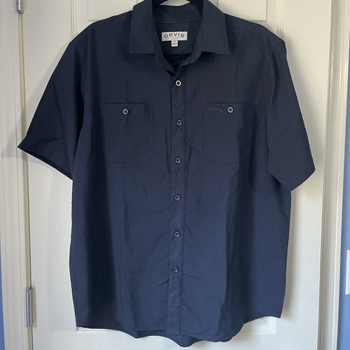 Orvis Men's Classic Fit Button Up Fishing Shirt Short Sleeve Navy Size Large - Picture 1 of 13