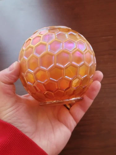 Nice Peach Opalescent Dugan Carnival Glass Honeycomb Pattern Rosebowl