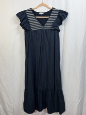 Anthropologie Moon River Peasant Midi Dress Sz Medium Blue Textured Boho