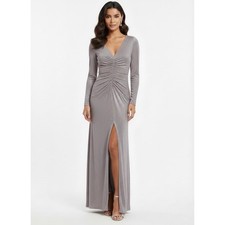 Eliza J Women's Formal Dress Size 6 Gold Metallic Long Sleeve Ruched Gown