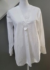 Everlane The Poplin V-Neck 100% Cotton Tunic Shirt in White Oversized Size 0 
