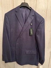 Lauren Ralph Lauren 48R Blazer Blue Silk Wool Windowpane Plaid Sport Coat 350 