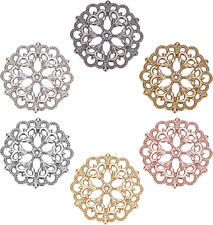 6 Colors 60pcs Flower Filigree Connector Tibetan Charm Pendants Round Filigree M
