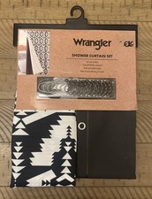 Rare WRANGLER SHOWER CURTAIN 14 Piece SET 72 X 72 BLACK WHITE WESTERN DESIGN