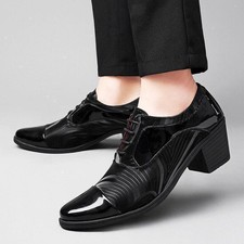 Fashion Men's Block Heel Lace Up Faux Leather Casual Shoes Wedding Party Formal
