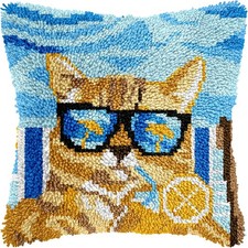 Orange Cat Latch Hook Kits for Adults, Beginners DIY Hooked Pillow Kit Pre-Print