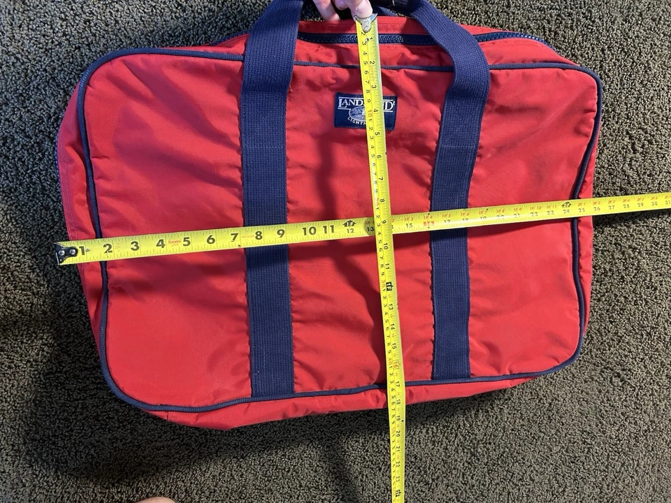 De Colección Lands End Faro Bolso de Hombro Maleta de Viaje Rojo Azul Marino Hecho en EE. UU. Foto 3 de 4