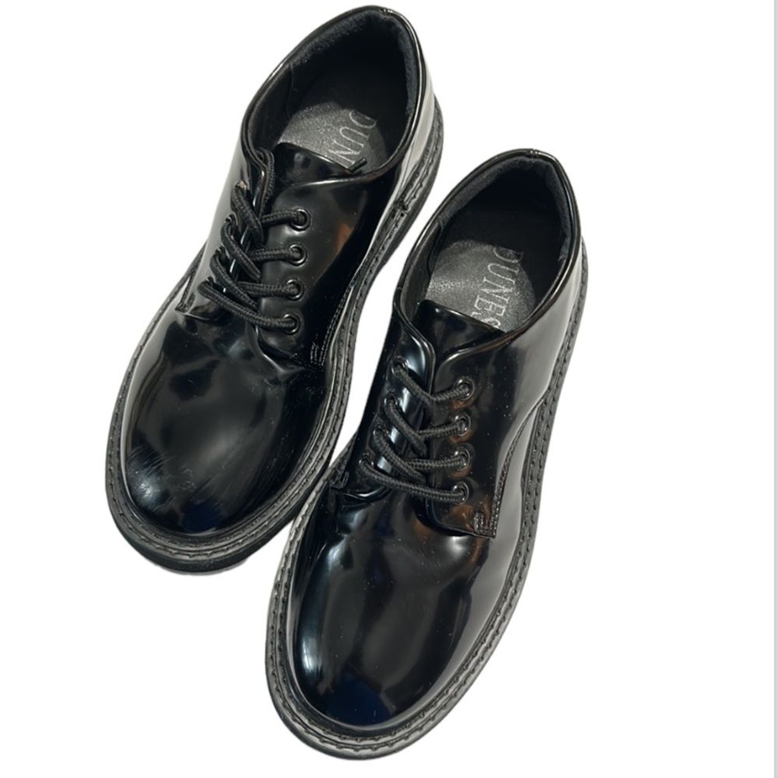 Dunes Women's Cash Oxford Shoes Patent Leather Black Chunky Grunge Emo