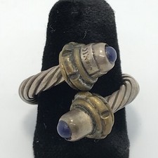 Vintage TT-20 Mexico 925 Sterling Silver Cable Wrap Blue Stone Tips Ring sz 7