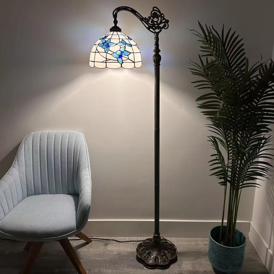 Tiffany Style Floor Lamp White Stained Glass Flowers Gooseneck Adjustable 63'H - Image 3 of 4