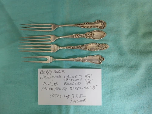 523. Four Sterling Berry Forks F. M. Whiting, Towle, Frank Smith No Monograms