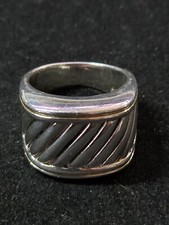 Sterling Silver 15mm Slanted Ribbed Tapered Rimmed Band Ring 9.3G 925 Sz: 7.5