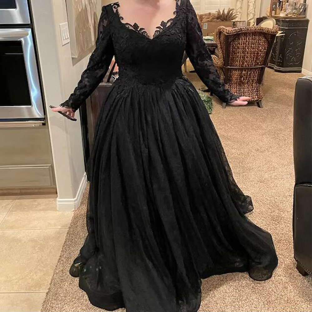 Black Lace Wedding Dresses Long Sleeves V Neck A Line Bridal Gowns Plus Size | eBay Black Lace Wedding Dresses Long Sleeves V Neck A Line Bridal Gowns Plus Size | eBay