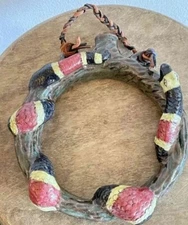 RARE Stacy Lambert Multicolored Snake Ring Face Jug w Leather Hanger 9" Wide!