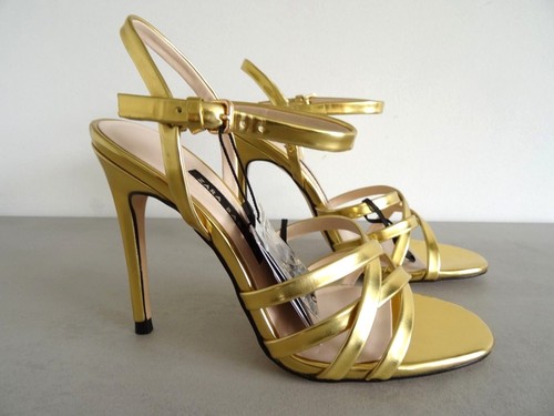 ZARA GOLD LAMINATED HIGH HEEL STRAPPY SANDALS SIZE UK 3 EU 36 USA 6 - Picture 10 of 12