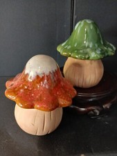 Pair Vintage Mushroom Pottery Statues