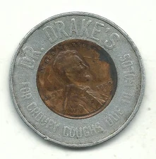 ENCASED COIN 1950 D DR DRAKE'S FOR CROUPY COUGHS DUE TO COLDS-NAY146