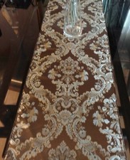 Luxury Damask 13" , color chocolate/Blue,Table Runner, Made in USA