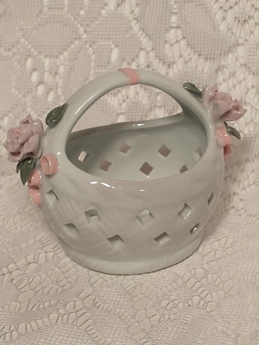 Ceramic Bouquet Holder Shabby Rose Floral Basket Trinkets Jewelry tblbs - Picture 8 of 12