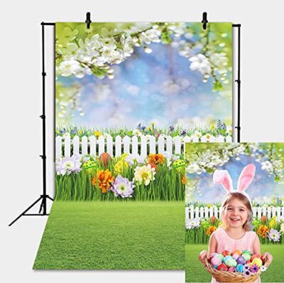 Easter Backdrop Green Grass Eggs Fence Bokeh Sky Background Spring Banner