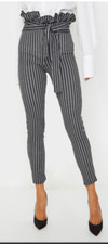 Pretty Little Thing Black Stripe Paperbag Skinny Pants Women US size 4