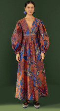 FARM RIO Brown Wild Jungle Organic Cotton Maxi Dress OP $275 Small