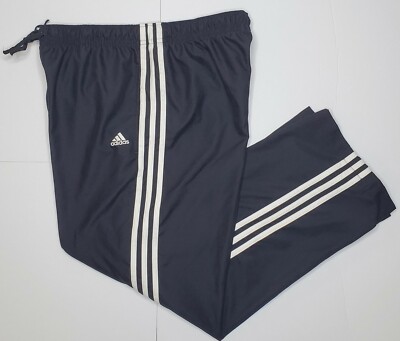 Adidas Track Pants Womens L VGC Black 3 White Stripes Drawstring Tricot Unlined 