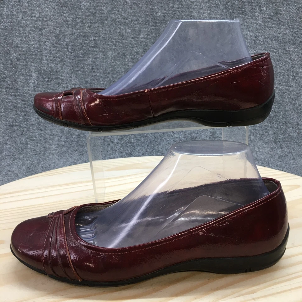 Zapatos LifeStride para mujer 9,5 M sin cordones planos cuero borgoña cómodos punta redonda Foto 2 de 4
