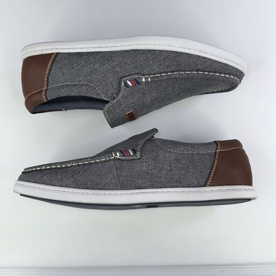 TOMMY HILFIGER Mens Gray Linen Stretch Carlid Round Toe Slip 