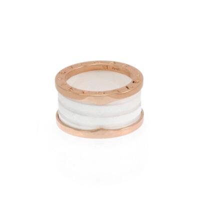Bulgari B.zero1 White Ceramic Ring 18k Rose Gold 12mm Band Size 53