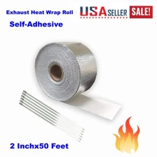 Self-Adhesive Exhaust Heat Header Wrap+5 Stainless Ties Exhaust Heat Shield Tape
