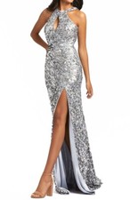 Mac Duggal 3434A Sequin Cowl Back Column Gown SZ 10 Platinum