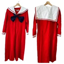 Vtg Victor Costa At Home M/L Maxi Dress Kaftan Muumuu Sailor Nautical Red Navy