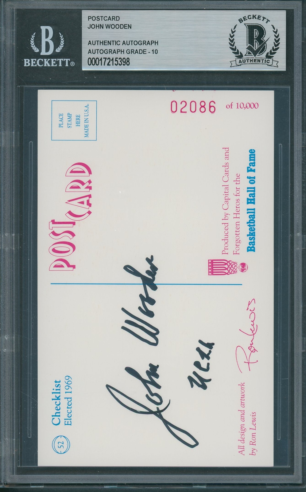 1992/93 Center Court #52 John Wooden Beckett Authentic Signed Auto 10 *5398 