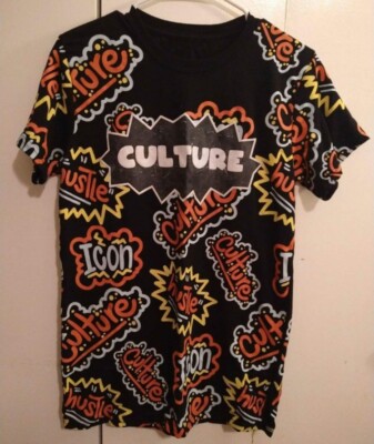 Vibes Bailey Apparel Men Small CULTURE HUSTLE ICON All-over Print Black T-Shirt