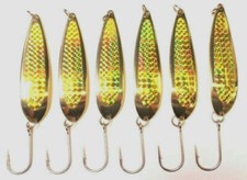 6 -5 oz.Crocodile Spoons, Gold/w Prism Tape, Stainless Steel Siwash Hooks