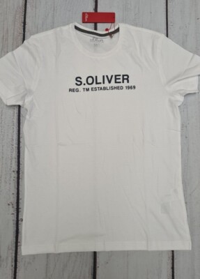 s. Oliver Shirt T- Shirt Kurzarm weiß Aufdruck Gr. L Slim Herren (1668) NEU