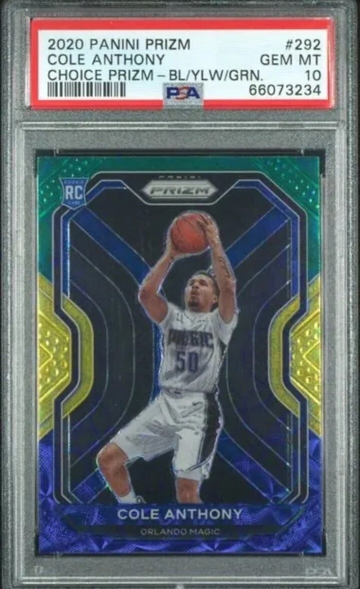 2020-21 Prizm Choice Cole Anthony Blue Yellow Green RC Pop 7 PSA 10