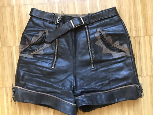 kurze alte Glattlederhose Lederhose mit Dehnbund, Vintage, Größe M