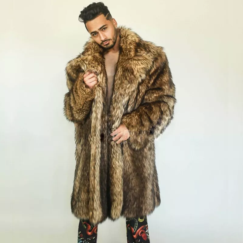 Mens full length clearance faux fur coat