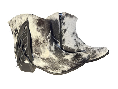 Agave Sky Ankle Boots Women's 7 salt & pepper cowhide handmade black white Rodeo