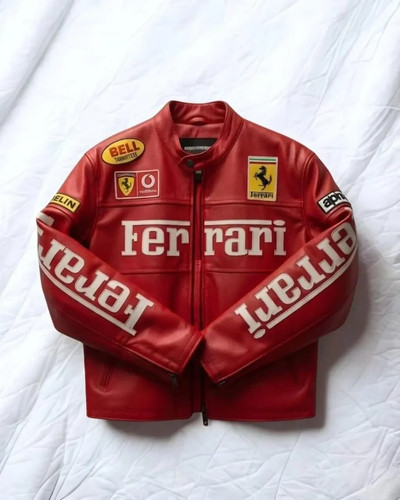 Vintage 90s Ferrari F1 Racing jacket Red Motorsport Biker leather Jacket