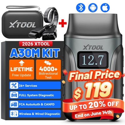 XTOOL A30M V2.0 KIT Bluetooth Car OBD2 Scanner Diagnostic Tool 26 Services FCA