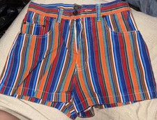 EXP Jean Shorts Y2K Women  s Size 7/8 Colorful Striped Made In USA