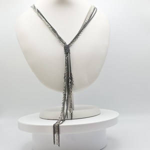Vtg AEO Lariat Tassel Necklace Gunmetal Gray Multi-Strand Cascading Chains 27"